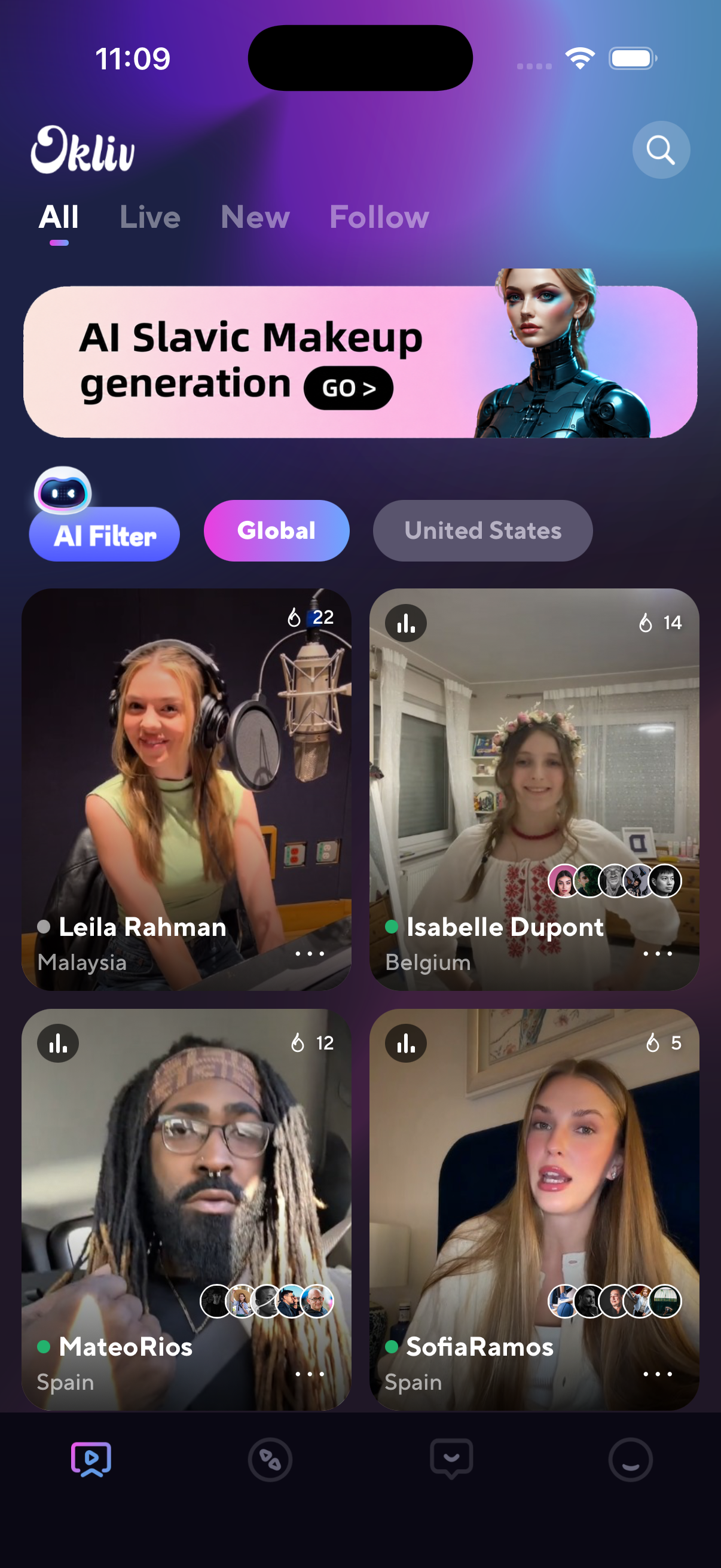 OKLiv live discovery screen
